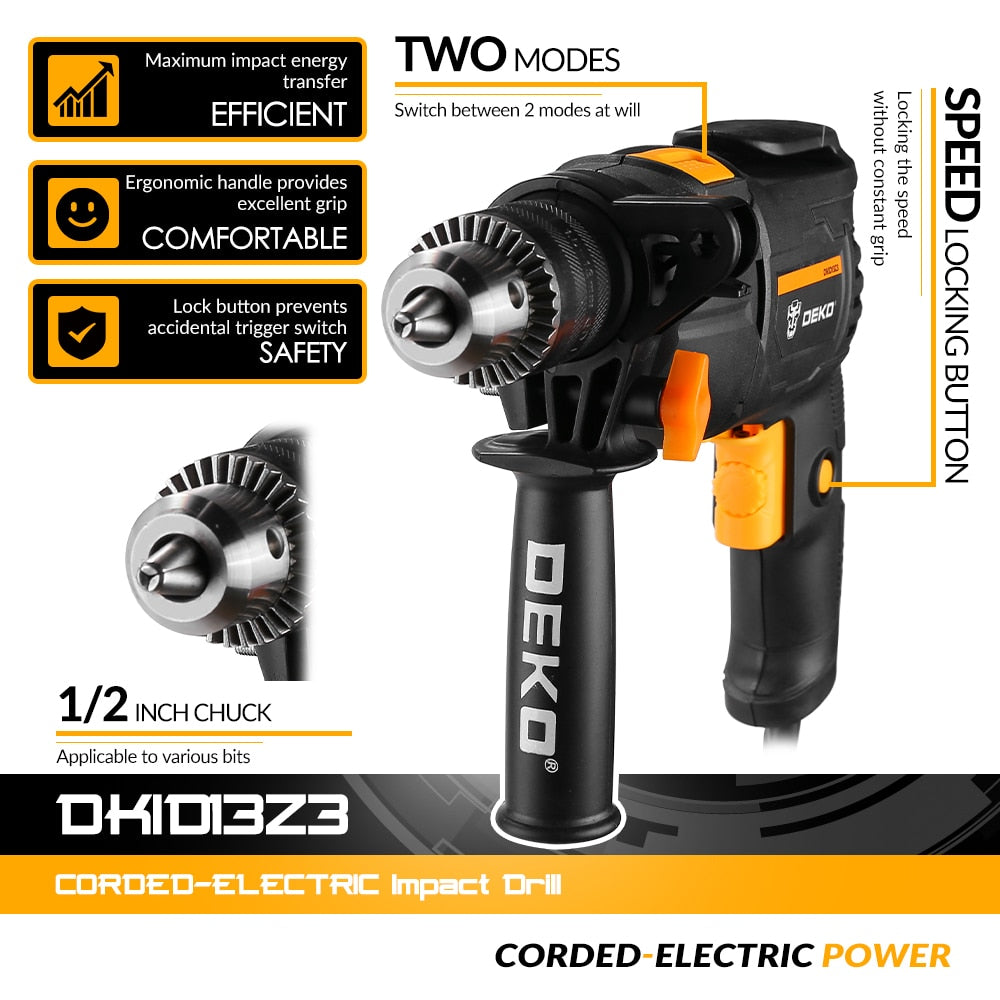 DEKO 220 Barbequim Elétrica 2 Funções Elétrica Furadeira de Martelo Rotativo Ferramentas Elétricas (Série DKIDZ)