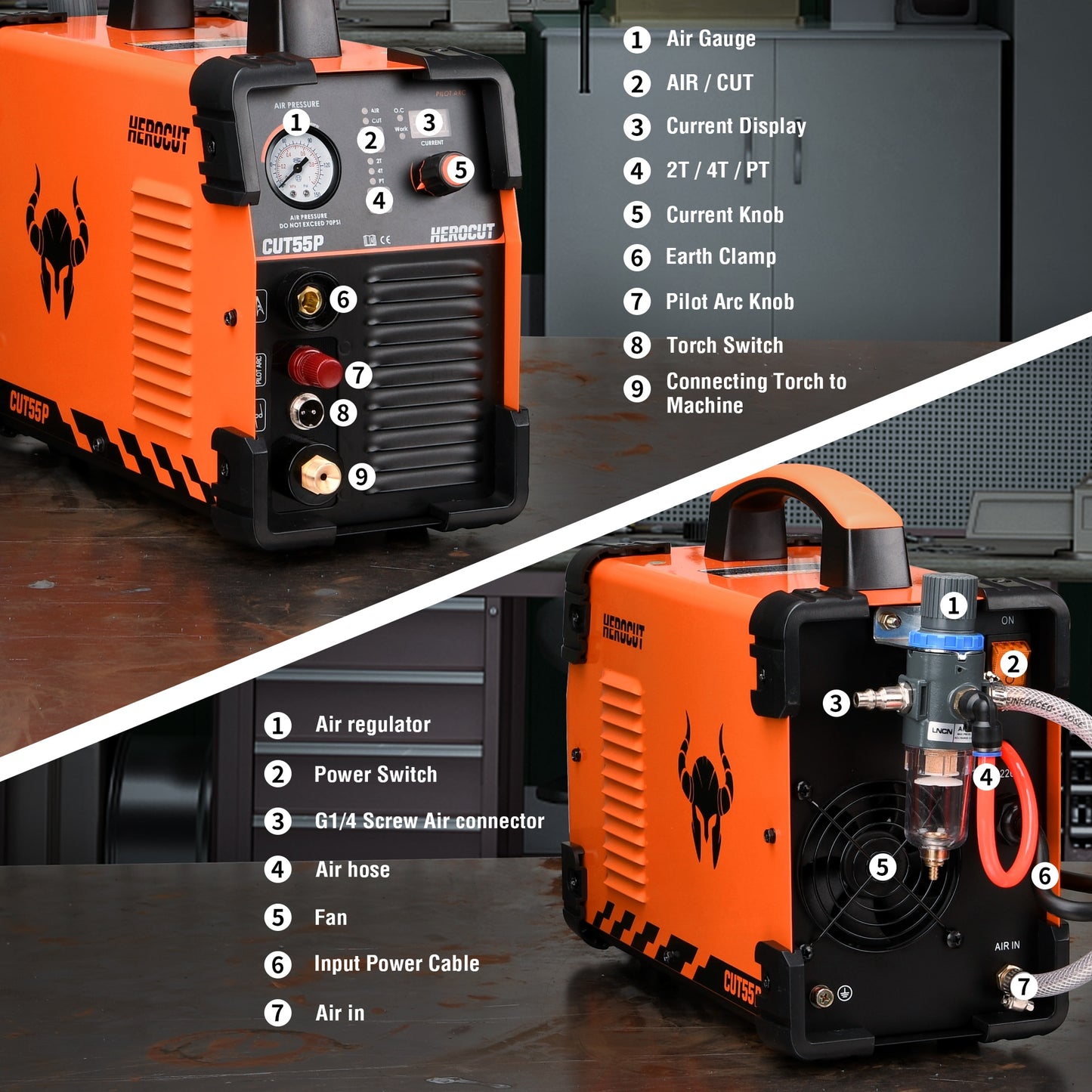 Cortador de plasma Herocut CUT55P, arco piloto sem toque 50Amp IGBT Inverter máquina de corte de plasma de metal, espessura máxima de corte 16 mm