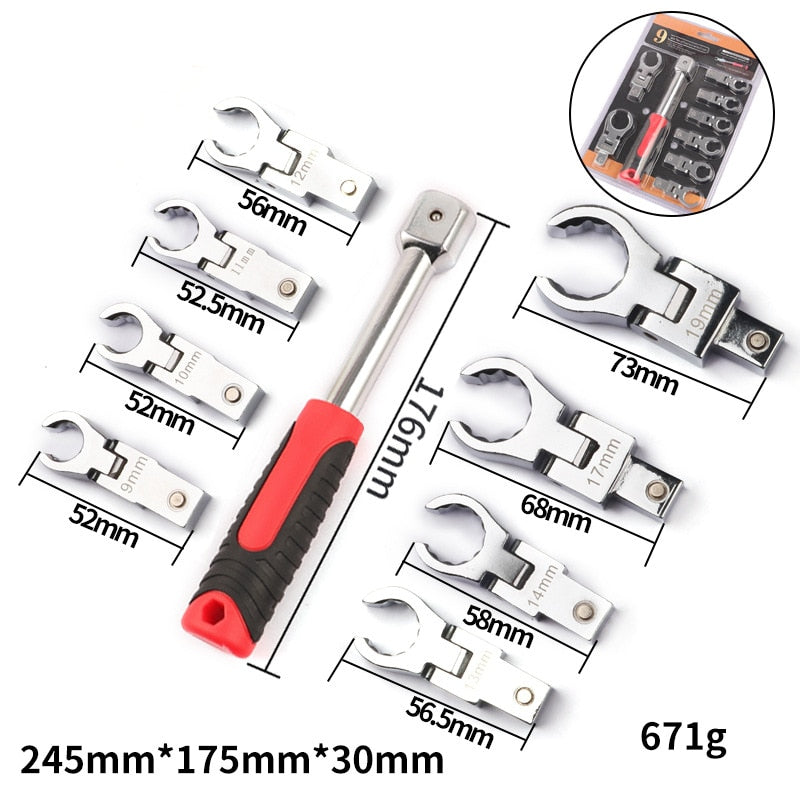 Chave de catraca portátil cabeça oscilante conjunto de combinação intercambiável rotativa 180 ° chave de torque flexível removível