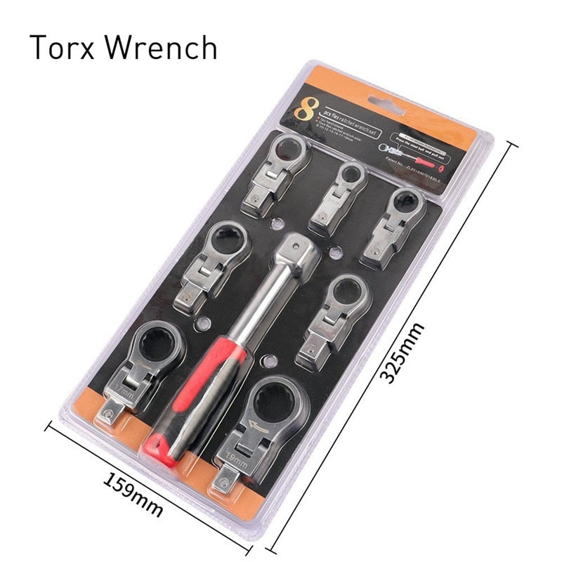 Chave de catraca portátil cabeça oscilante conjunto de combinação intercambiável rotativa 180 ° chave de torque flexível removível