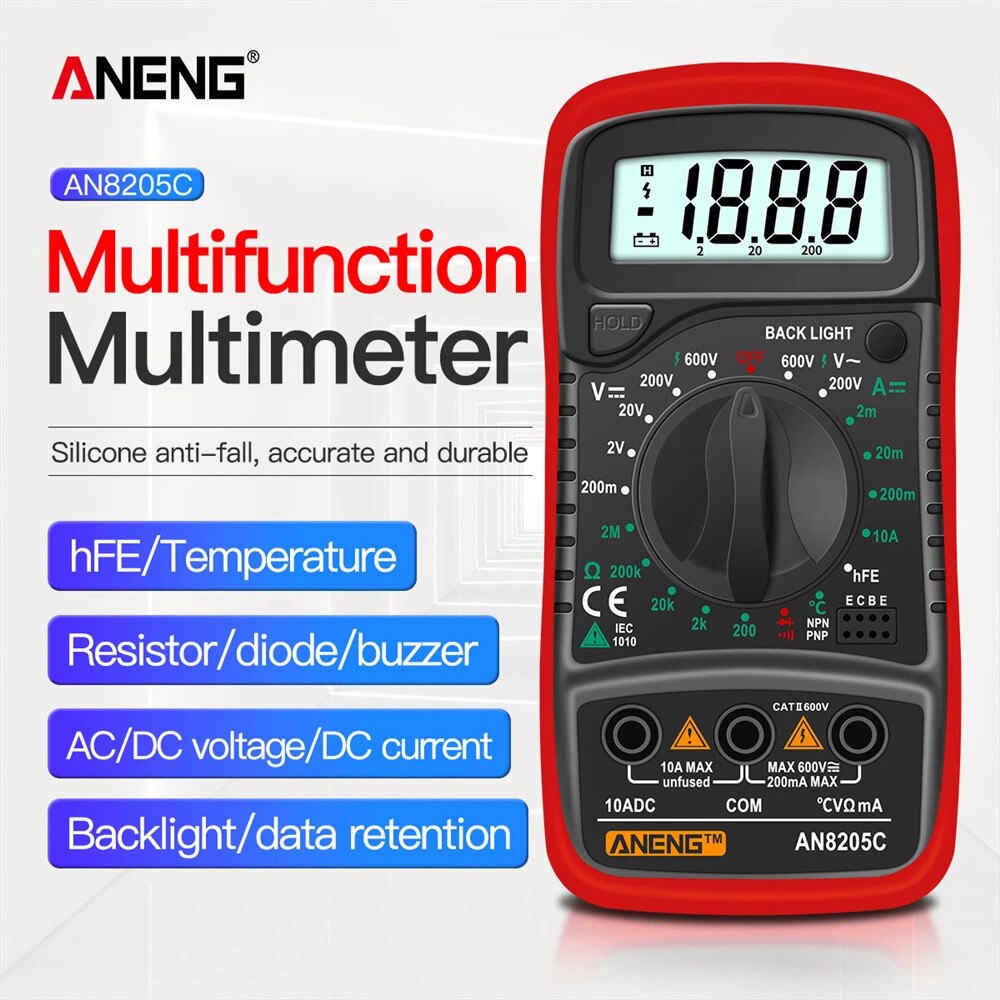 ANENG AN8205C Multímetro Digital AC/DC Amperímetro Volt Ohm Tester Medidor Multimetro Com Termopar LCD Backlight Portátil
