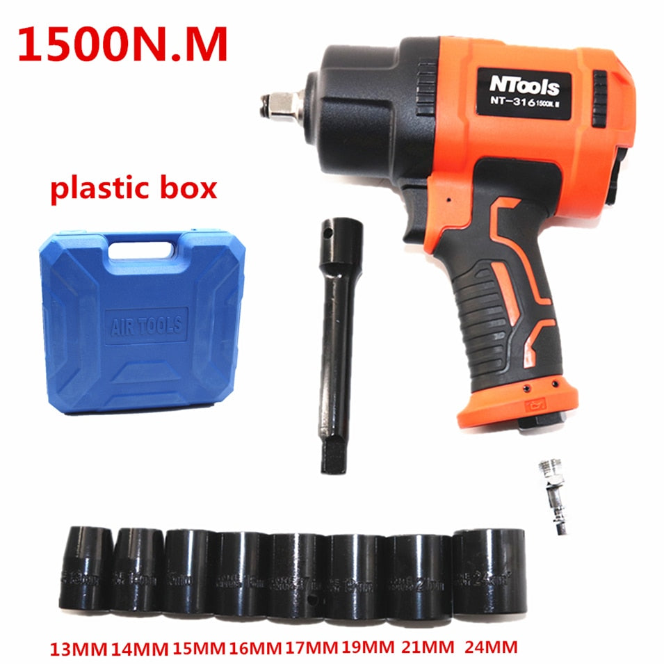 KIT Chave pneumática de impacto de 1500 nm, ferramentas pneumáticas profissionais de reparo automático, chaves pneumáticas ferramentas pneumáticas