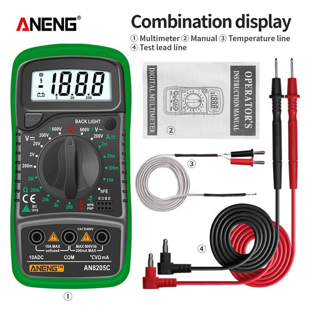 ANENG AN8205C Multímetro Digital AC/DC Amperímetro Volt Ohm Tester Medidor Multimetro Com Termopar LCD Backlight Portátil