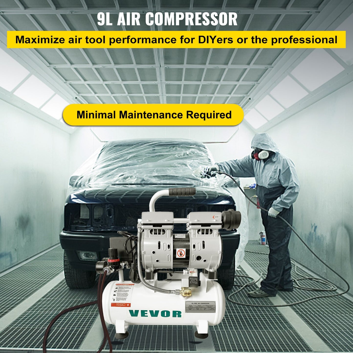 Compressor de ar silencioso VEVOR 9/25/30L portátil sem óleo bomba de compressor de ar