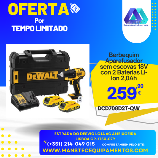 DCD708D2T-QW Berbequim Aparafusador sem escovas 18V con 2 Baterias Li-Ion 2,0Ah