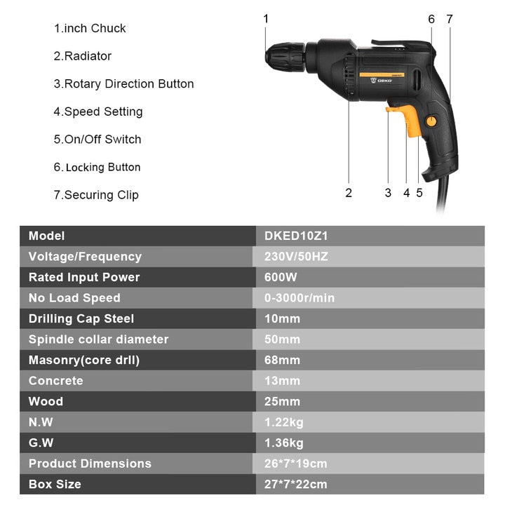 DEKO 220 Barbequim  Elétrica 2 Funções Elétrica Furadeira de Martelo Rotativo Ferramentas Elétricas (Série DKIDZ)