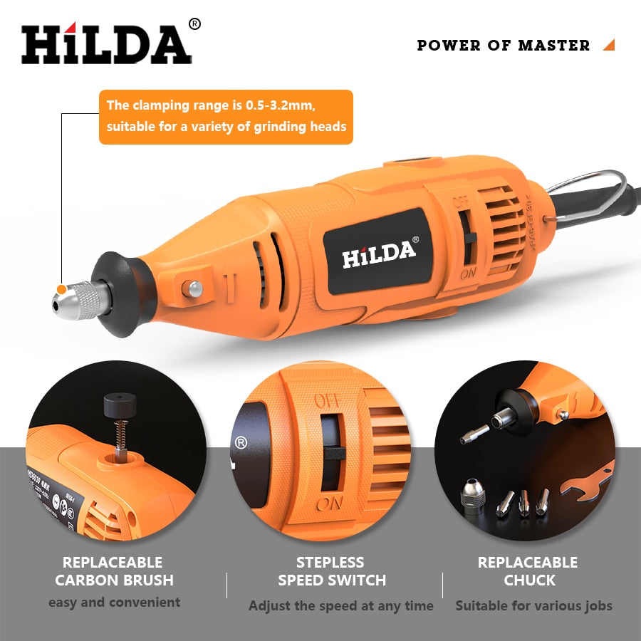 HILDA mini furadeira elétrica moedor caneta gravura mini furadeira elétrica ferramenta rotativa acessórios para máquina de moagem