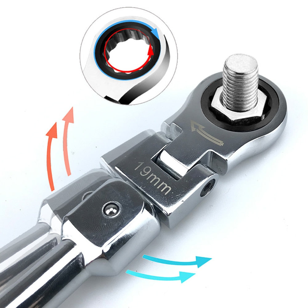 Chave de catraca portátil  cabeça oscilante conjunto de combinação intercambiável rotativa 180 ° chave de torque flexível removível