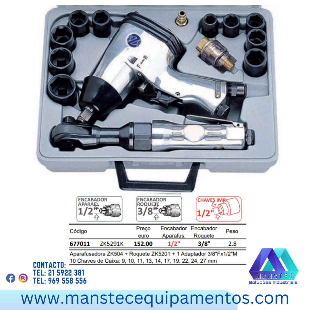 KIT CHAVE DE IMPACTO PNEUMÁTICO 1/2" - 3/8"