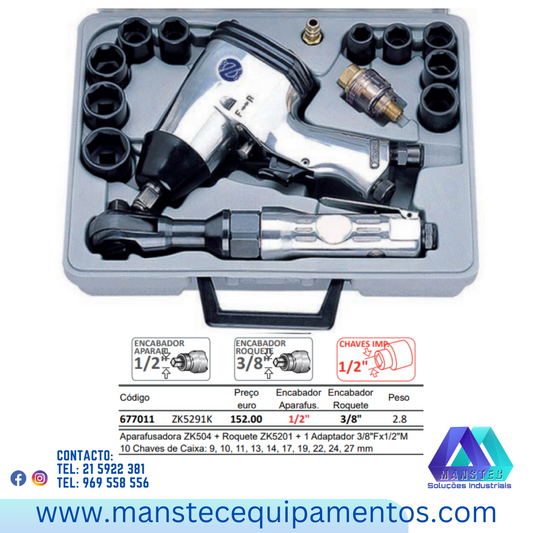 KIT CHAVE DE IMPACTO PNEUMÁTICO 1/2" - 3/8"