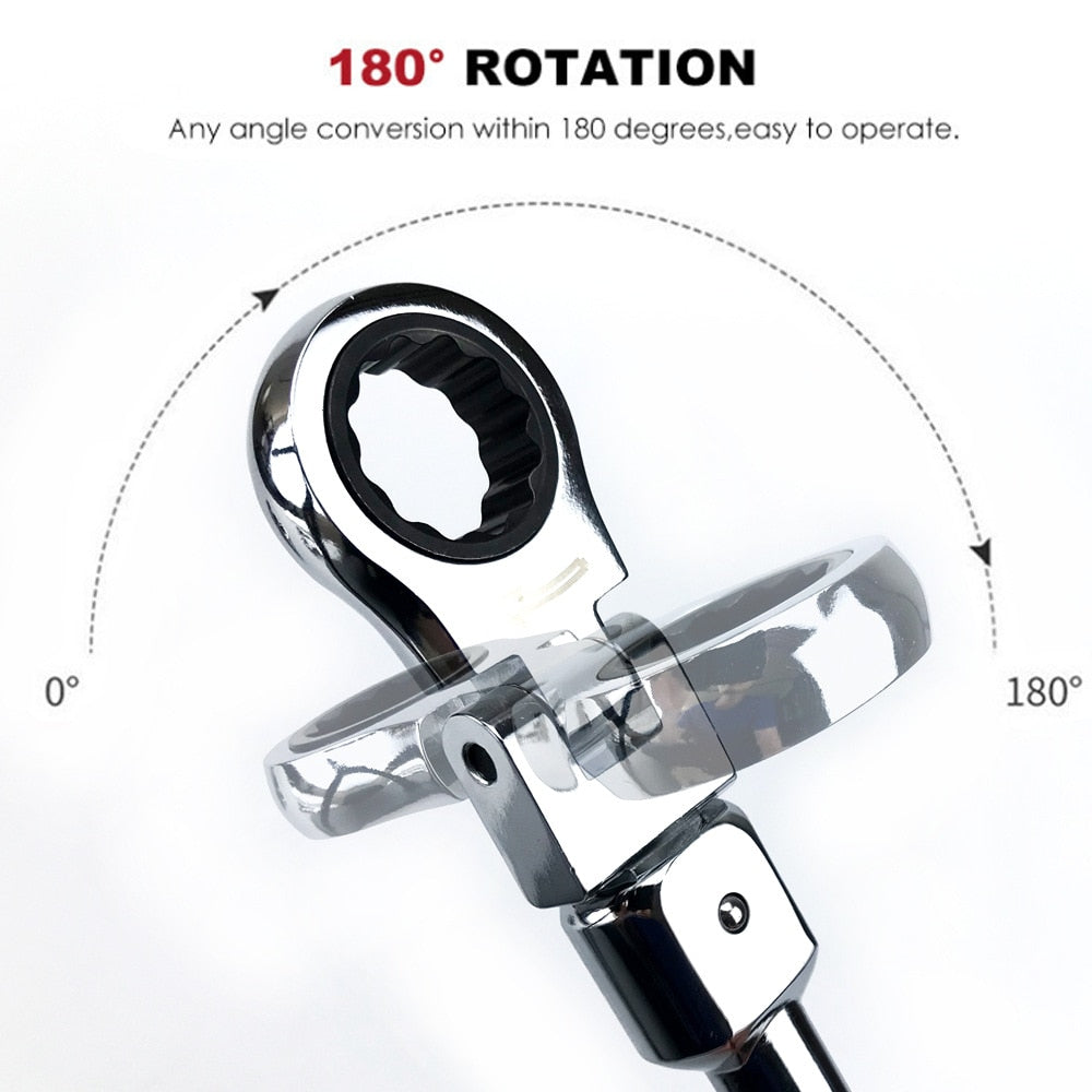 Chave de catraca portátil  cabeça oscilante conjunto de combinação intercambiável rotativa 180 ° chave de torque flexível removível