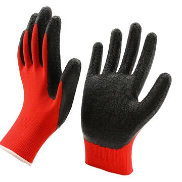 PACOTE COM 12 LUVAS LATEX C/ NYLON PALMA E DEDO PRETO 9”. DISPONIVEL DE 6” A 10”