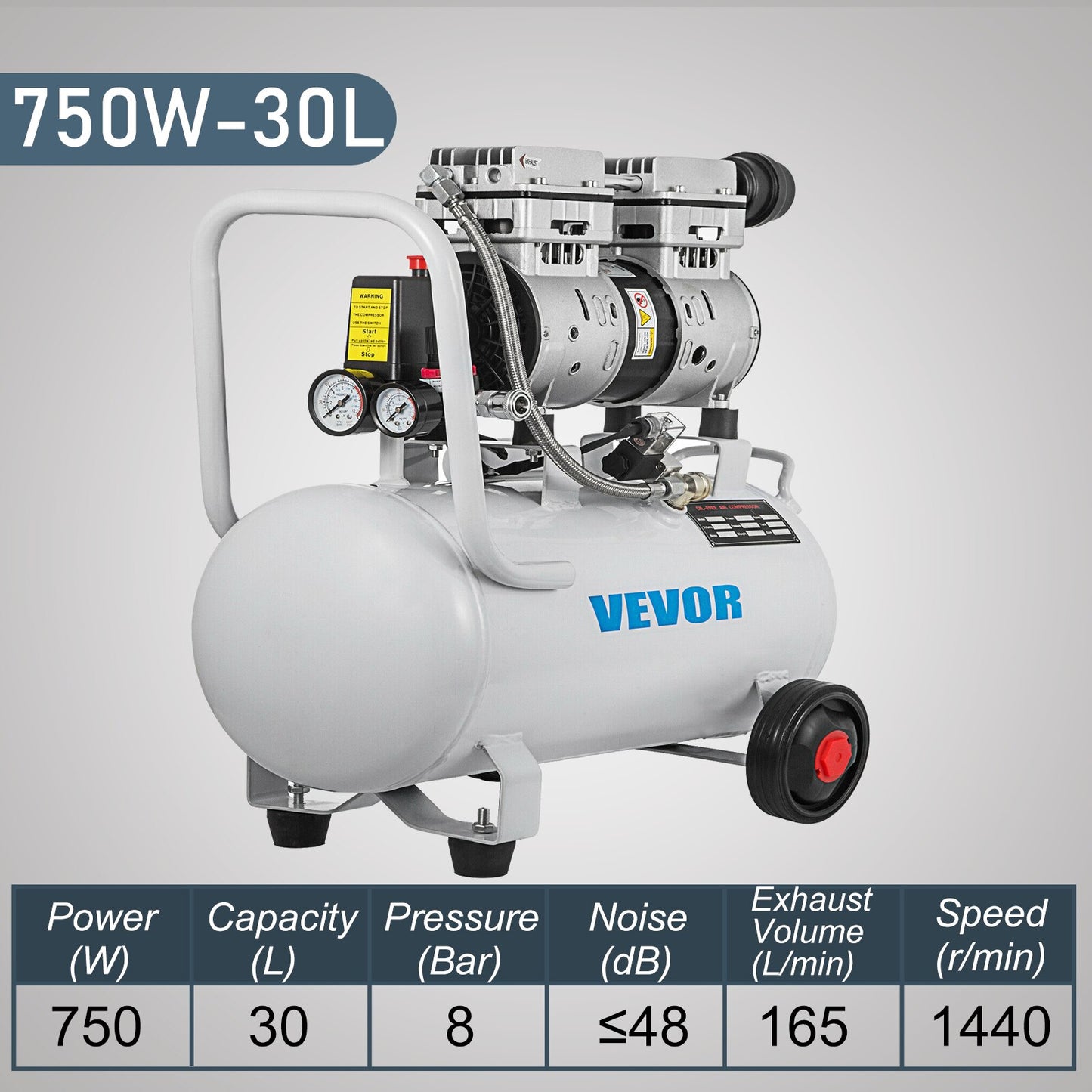 Compressor de ar silencioso VEVOR 9/25/30L portátil sem óleo bomba de compressor de ar