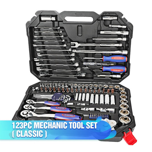 Conjunto de ferramentas WORKPRO ferramentas manuais para reparo tipo catraca com chave inglesa e conjunto de soquetes