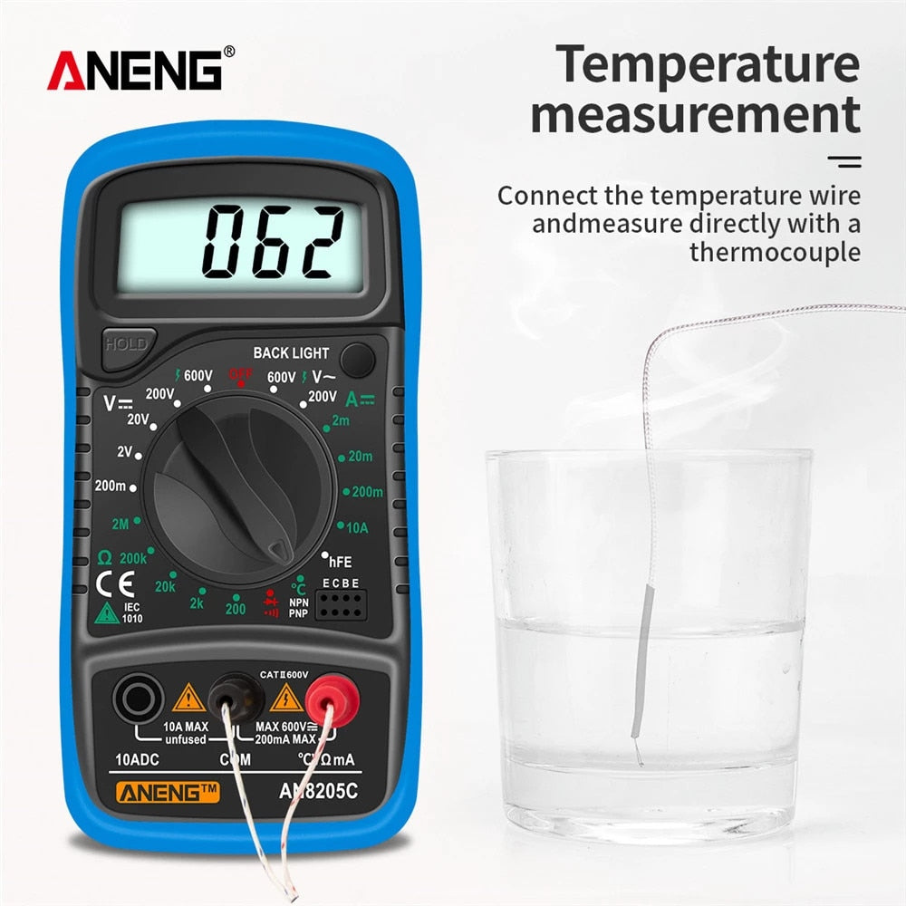 ANENG AN8205C Multímetro Digital AC/DC Amperímetro Volt Ohm Tester Medidor Multimetro Com Termopar LCD Backlight Portátil