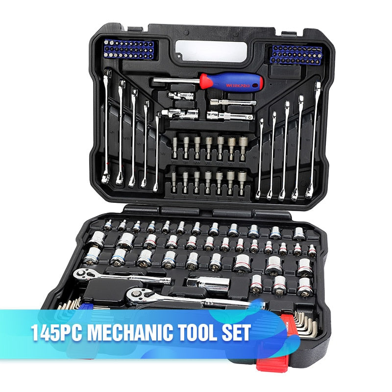 Conjunto de ferramentas WORKPRO ferramentas manuais para reparo tipo catraca com chave inglesa e conjunto de soquetes