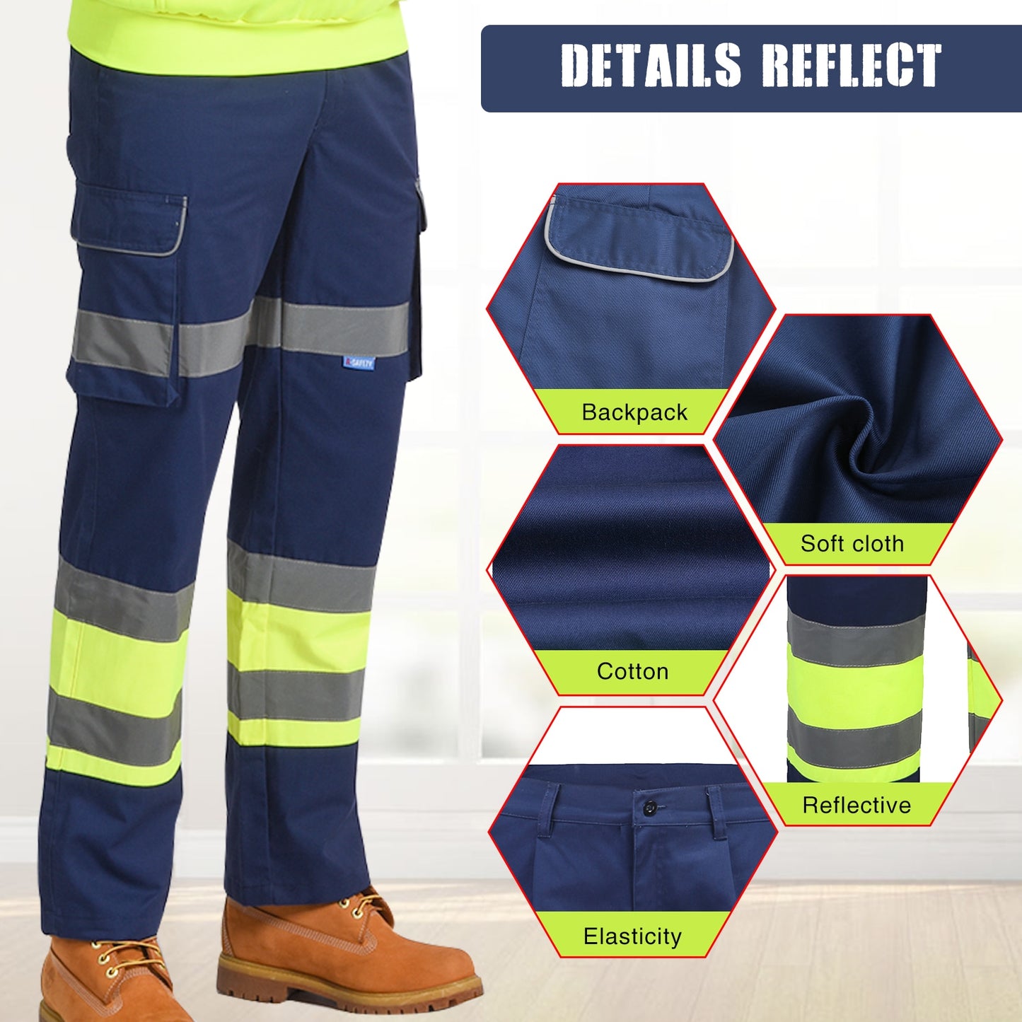 Calças refletivas de Alta Resistência AYKRM hivis Bolsos funcionais Calças de segurança resistentes ao desgaste Inverno Trabalho Moda Cor 5XL