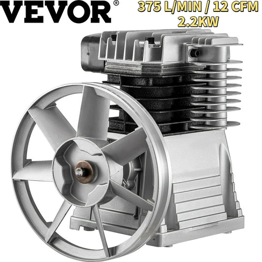 Cabeças de compressor de ar VEVOR Pistão duplo cilindro estágio único 2,2 KW 375 L/MIN 12CFM 11 Bar 159,5PSI 1300RPM