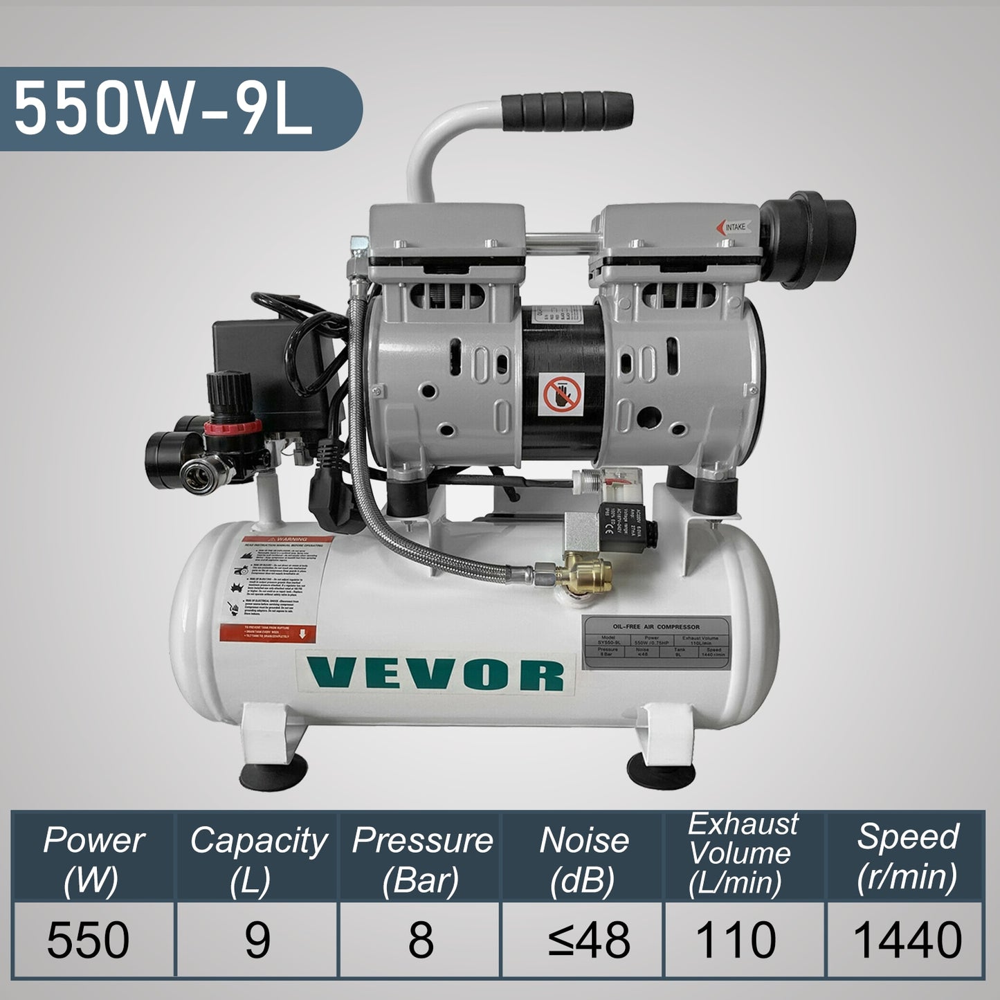 Compressor de ar silencioso VEVOR 9/25/30L portátil sem óleo bomba de compressor de ar
