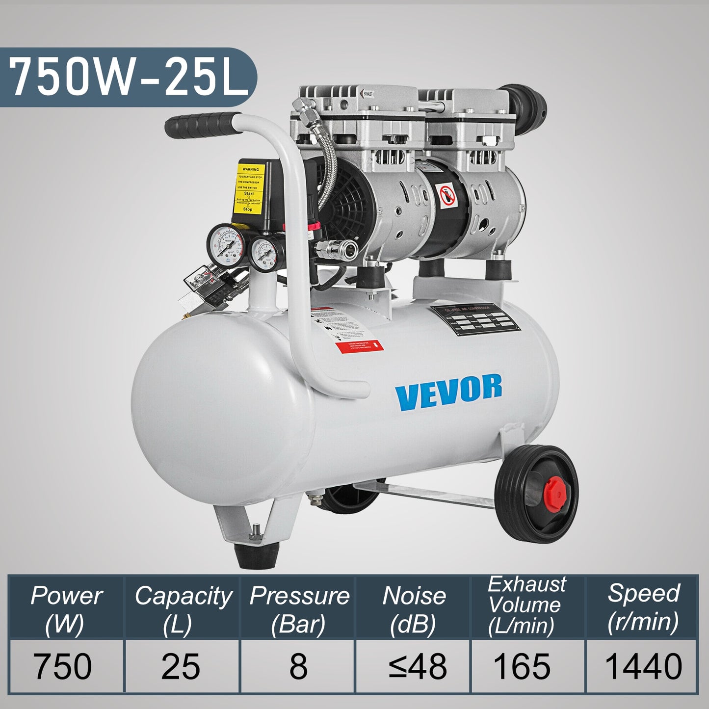 Compressor de ar silencioso VEVOR 9/25/30L portátil sem óleo bomba de compressor de ar
