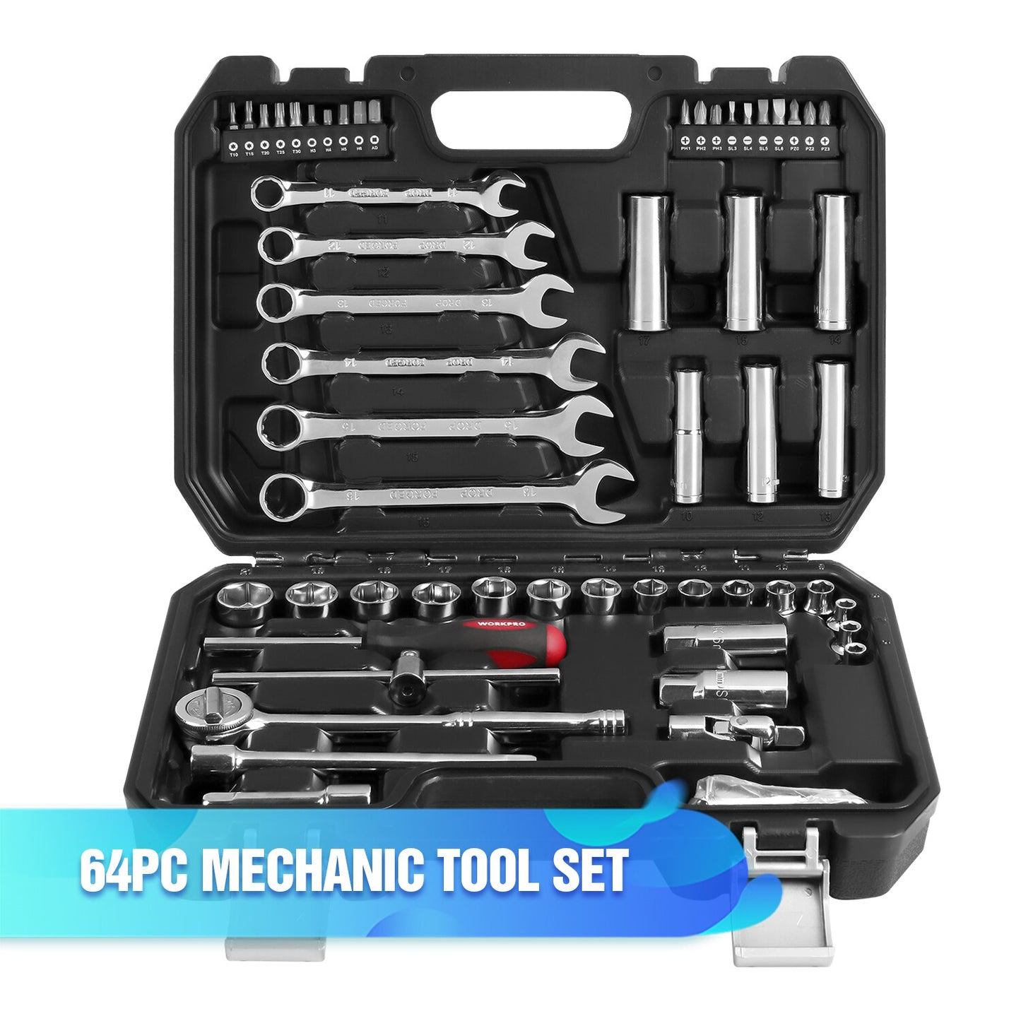 Conjunto de ferramentas WORKPRO ferramentas manuais para reparo tipo catraca com chave inglesa e conjunto de soquetes