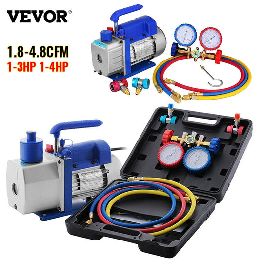 Kits de bomba de vácuo refrigerante VEVOR 1.8-4.8CFM refrigeração HVAC 1/3 1/4 HP com manômetro para ar condicionad