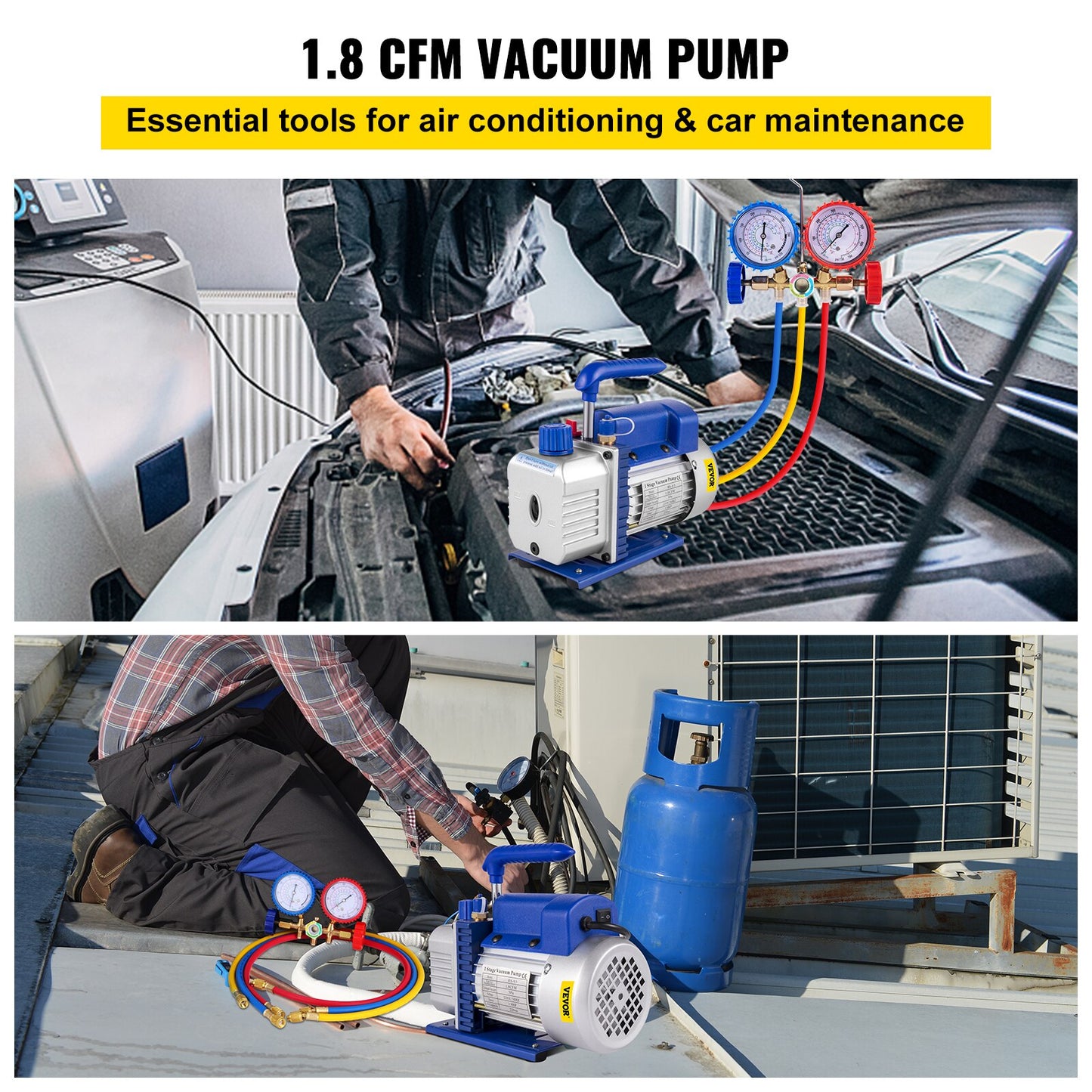 Kits de bomba de vácuo refrigerante VEVOR 1.8-4.8CFM refrigeração HVAC 1/3 1/4 HP com manômetro para ar condicionad