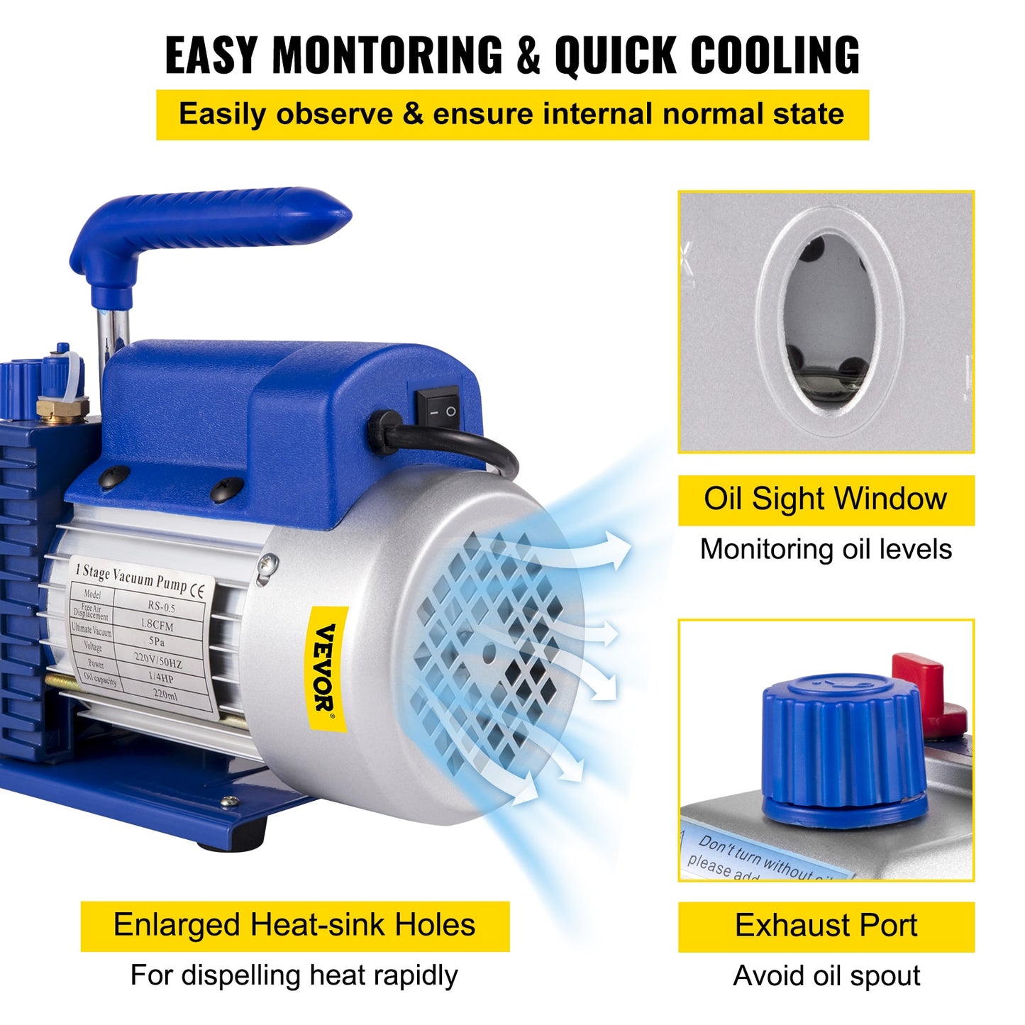 Kits de bomba de vácuo refrigerante VEVOR 1.8-4.8CFM refrigeração HVAC 1/3 1/4 HP com manômetro para ar condicionad