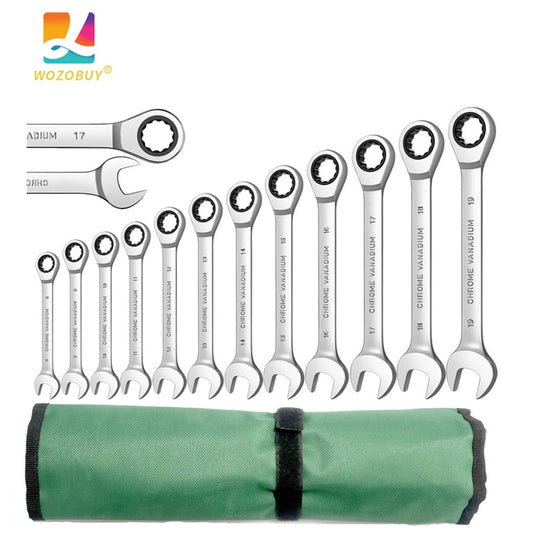 Conjunto de chave de catraca WOZOBUY  chave de anel de extremidade dupla chave combinada conjunto de ferramentas manuais  universal