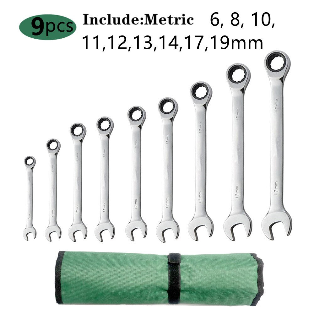 Conjunto de chave de catraca WOZOBUY  chave de anel de extremidade dupla chave combinada conjunto de ferramentas manuais  universal